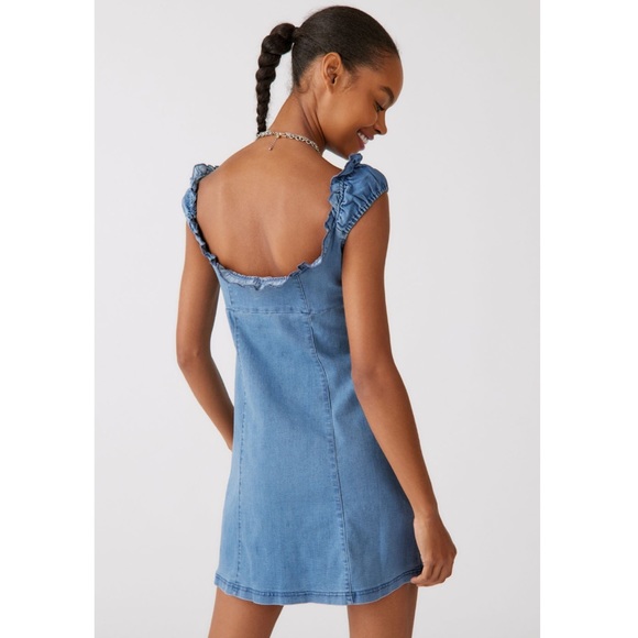 UO Nayda Denim Ruffle Mini Dress - Picture 4 of 5